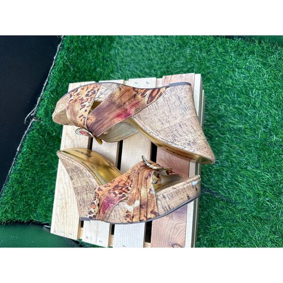 SODA Wedge Heels- Gold/Cork/Floral-Size 10W - Picture 7 of 10